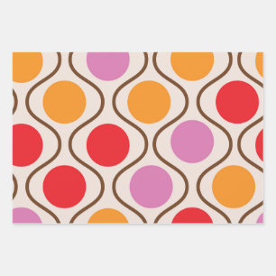 Mid Century Orange, Pink and Red on Ogee shapes Wrapping Paper Sheet