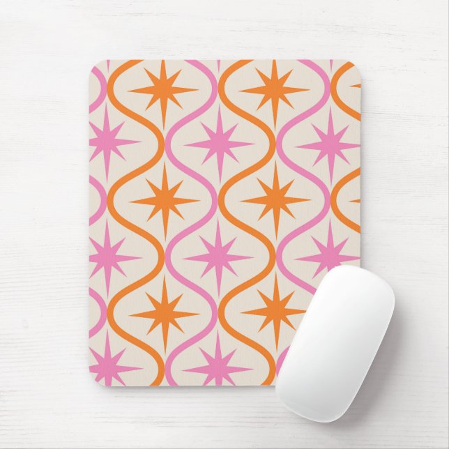 Mid Century Orange Pink Starbursts on Ogee Pattern Mouse Pad (With Mouse)