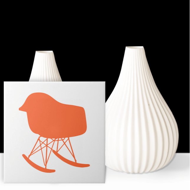 Mid-Century Orange Rocking Chair Silhouette Ceramic Tile (Creator Uploaded)