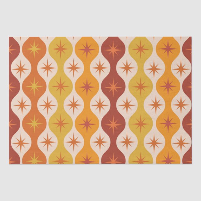 Mid Century Orange Starbursts on Ogee Pattern  Tissue Paper (Front)
