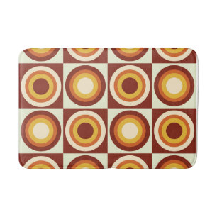 Mid Century Orange Yellow Circles on squares  Bath Mat