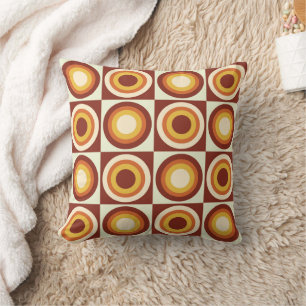 Mid Century Orange Yellow Circles on squares  Cushion