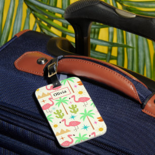 Mid Century Palm Springs Flamingo with Trees  Luggage Tag