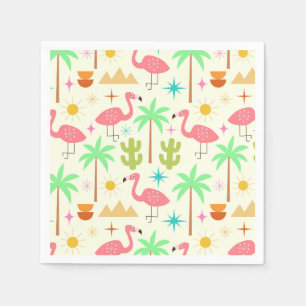 Mid Century Palm Springs Flamingo with Trees  Napkin