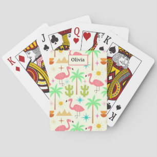 Mid Century Palm Springs Flamingo with Trees Playing Cards