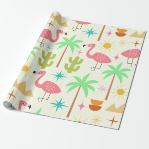 Mid Century Palm Springs Flamingo with Trees  Wrapping Paper