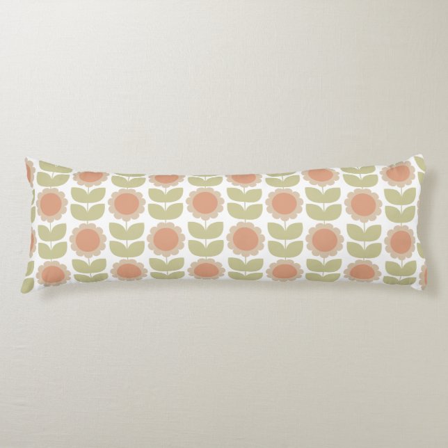  Mid-Century Pastel Pink Retro Floral Pattern Body Cushion (Front)