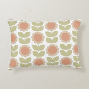  Mid-Century Pastel Pink Retro Floral Pattern Decorative Cushion