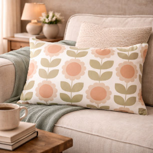  Mid-Century Pastel Pink Retro Floral Pattern Decorative Cushion