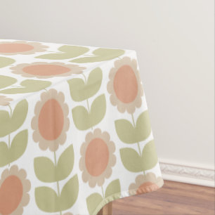  Mid-Century Pastel Pink Retro Floral Pattern Tablecloth