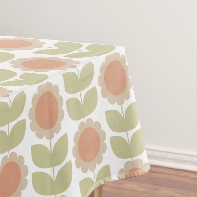  Mid-Century Pastel Pink Retro Floral Pattern Tablecloth (In Situ)