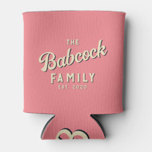 Mid-Century Peach Retro Family Name & Year Can Cooler