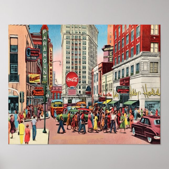 Mid-Century Peachtree St. Atlanta Georgia Poster (Front)