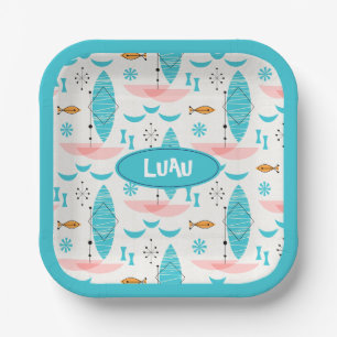 Mid Century Pink Catamaran Paper Plate