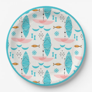 Mid Century Pink Catamaran Paper Plate