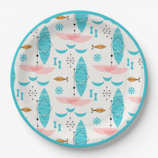 Mid Century Pink Catamaran Paper Plate