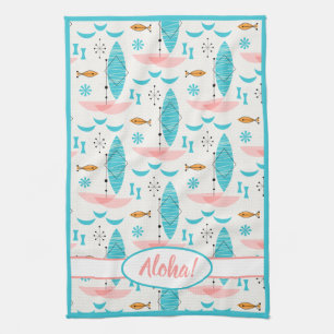 Mid Century Pink Catamaran Tea Towel