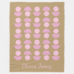 Mid Century Pink Gold Geometric Personalised Name Fleece Blanket