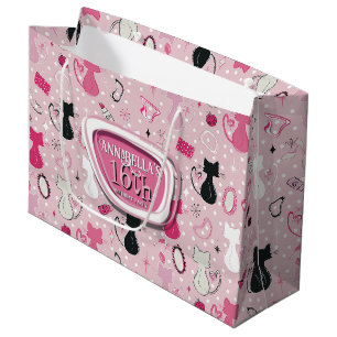 Mid Century Pink Heart Cats Birthday Large Gift Bag