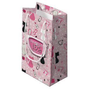 Mid Century Pink Heart Cats Birthday Small Gift Bag
