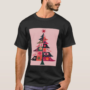Mid Century Pink Kitsch Boho Patchwork Christmas T T-Shirt