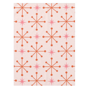 Mid Century Pink Orange Atomic Starbursts Pattern  Tablecloth