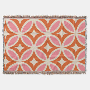 Mid century Pink Orange Circles with Starbursts Throw Blanket