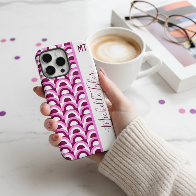 Mid Century Pink & Plum Geometric Arcs Custom Nam Case-Mate iPhone Case (Creator Uploaded)
