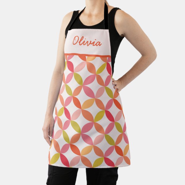 Mid century pink red orange Circles Custom  Apron (Insitu)