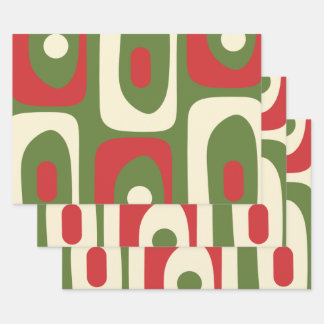 Mid-Century Piquet Retro Minimalist Christmas Wrapping Paper Sheet