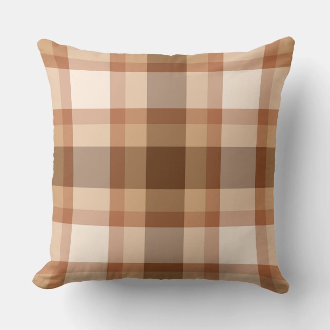 Mid-Century Plaid, Brown, Beige, Copper, and Tan Cushion (Front)
