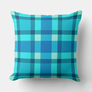 Mid-Century Plaid, Cobalt Blue, Aqua & Turquoise Cushion