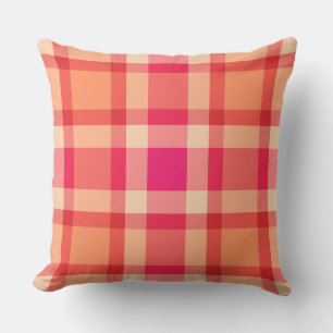 Mid-Century Plaid, Orange, Coral and Fuchsia Pink Cushion