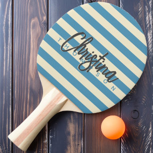 Mid-Century Polo Aqua Splash Painted Name Ping Pong Paddle