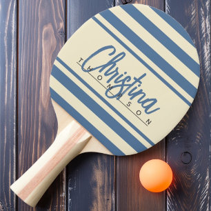 Mid-Century Polo Banner Capri Blue Painted Name  Ping Pong Paddle