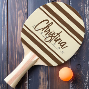 Mid-Century Polo Banner Deep Forest Brown Name Ping Pong Paddle