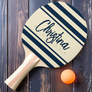 Mid-Century Polo Banner Deep Sea Blue Painted Name Ping Pong Paddle