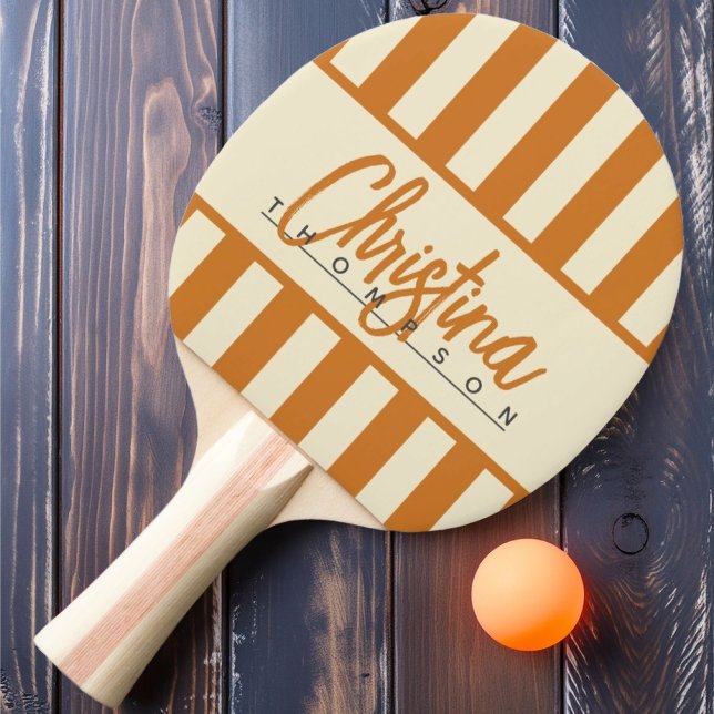Mid-Century Polo Candy Striping Burnt Honey Name Ping Pong Paddle (Creator Uploaded)