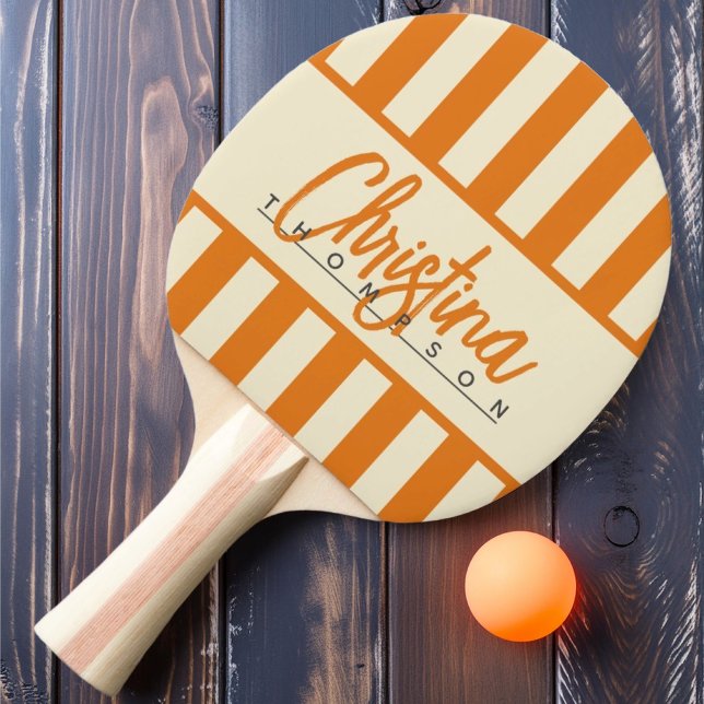 Mid-Century Polo Candy Striping Warm Citrus Name Ping Pong Paddle (Creator Uploaded)