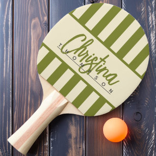 Mid-Century Polo Candy Striping Willow Green Name Ping Pong Paddle
