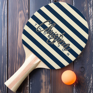 Mid-Century Polo Deep Sea Blue Painted Name  Ping Pong Paddle