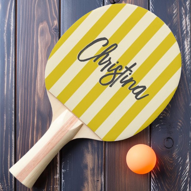 Mid-Century Polo Striping Dark Lemon Painted Name Ping Pong Paddle (Creator Uploaded)