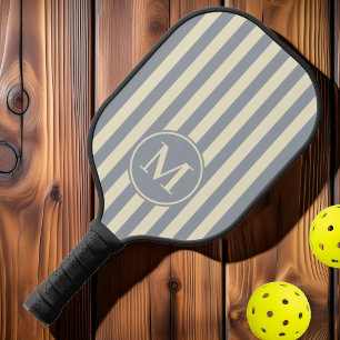 Mid-Century Polo Striping Dove Grey Monogram Pickleball Paddle