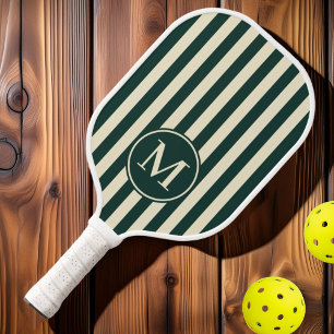 Mid-Century Polo Striping Sage Green Monogram Pickleball Paddle
