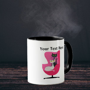 Mid Century pretty Cats Sitting in Pink Chair Mug