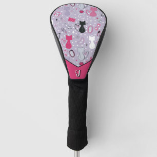 Mid Century Purple Heart Cats Golf Head Cover
