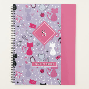 Mid Century Purple Heart Cats Planner