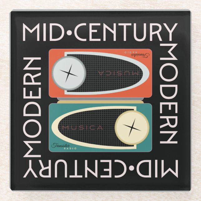 Mid-Century Radios Glass Coaster (Front)