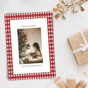 Mid Century Red Baubles Vertical Photo Christmas Holiday Card