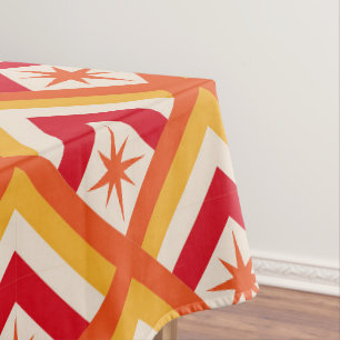 Mid Century Red Retro Starbursts on Diamond Shapes Tablecloth